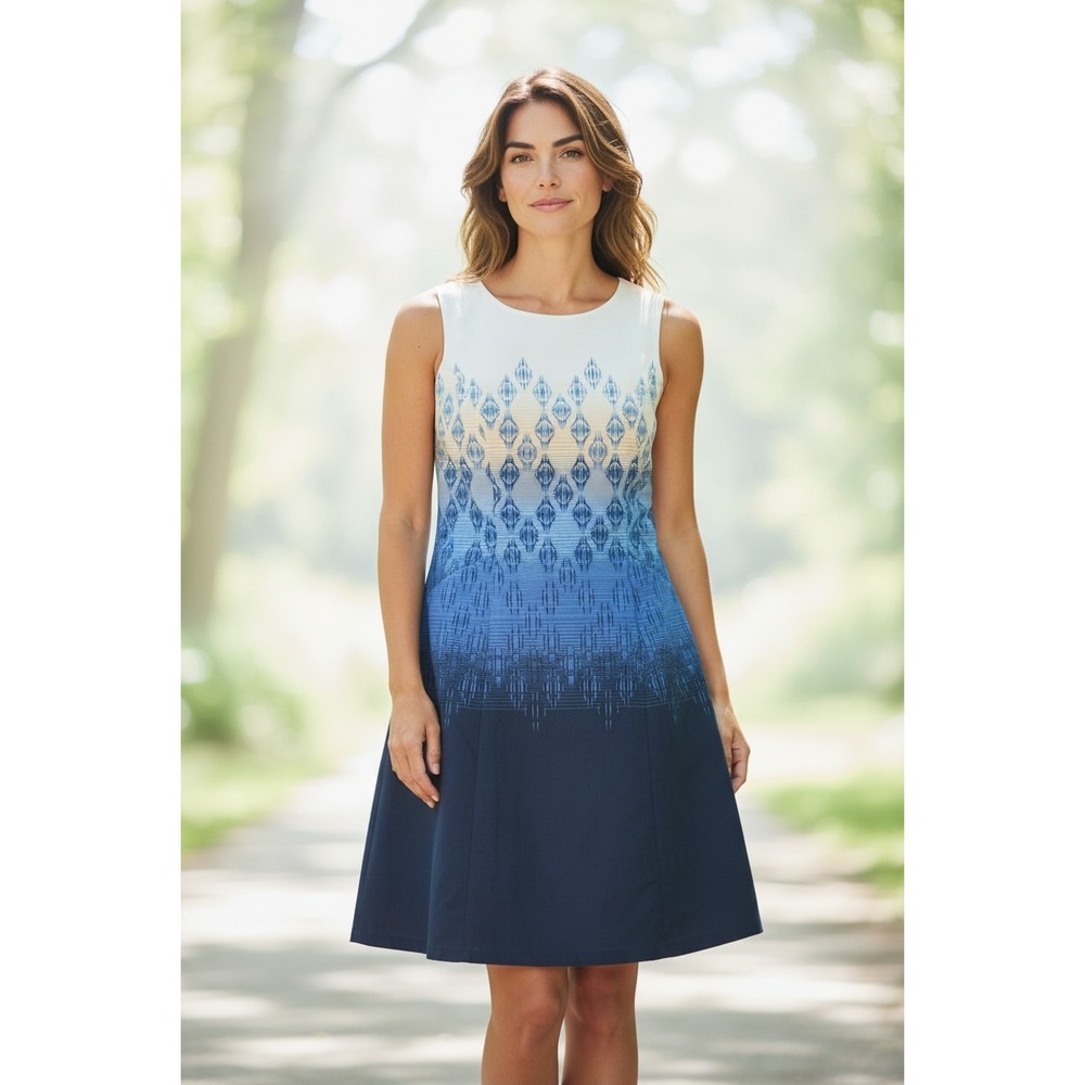 Pendleton Womens Blue Ombre Ikat A-Line Dress Sleeveless Boat Neck Size 10‎